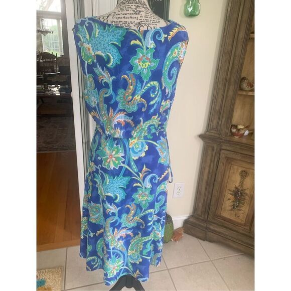 Lauren by Ralph Lauren Aleera Blue Paisley Jersey Cowl Neck Dress - Picture 8 of 9